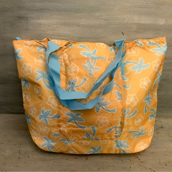 Handbags - California Innovation Yellow Blue Palm Tree Hibiscus Flower Thermal Tote Bag LN